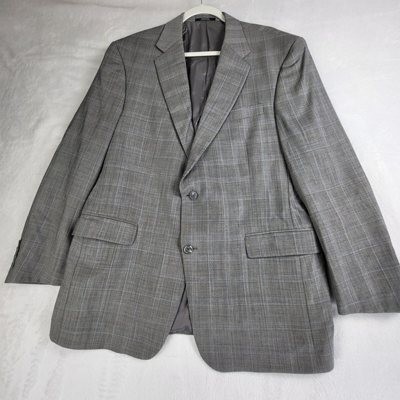 Hart Schaffner Marx Belk Plaid Blazer Sport Coat 2-Button Gray Mens Size 44R USA